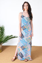 Load image into Gallery viewer, Blue Patchwork Paisley Maxi Dress