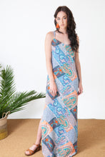 Load image into Gallery viewer, Blue Patchwork Paisley Maxi Dress