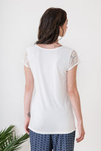 Load image into Gallery viewer, White T-Shirt with Lace Overlay